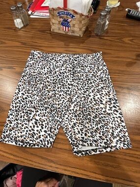 SHEIN Leopard Print Bike Shorts in White, Tan, Black